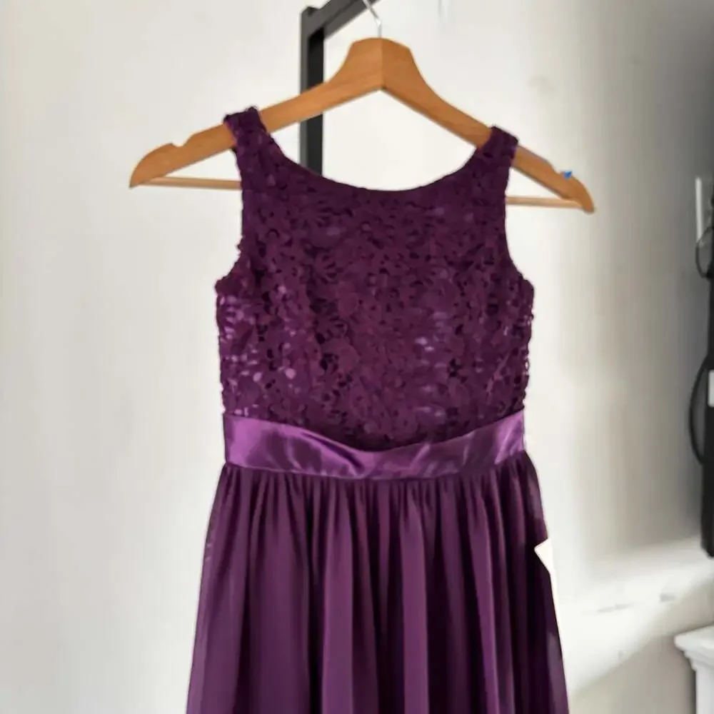 LanTing Bride NWT Grape Purple Lace Bodice Sleeveless Chiffon Maxi Formal Gown